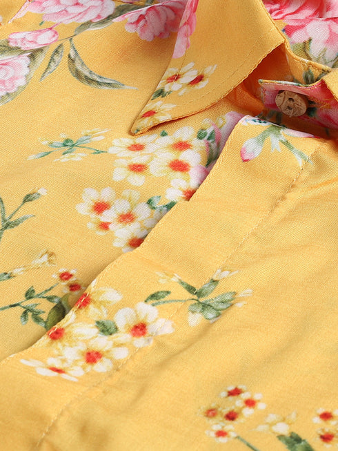 Vastramay SISHU Boy's Yellow Floral Printed Kurta Patiala Set