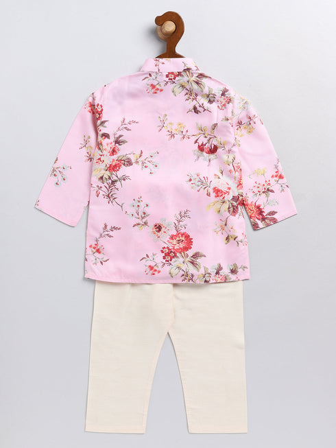 Vastramay SISHU Boy's Pink Floral Printed Angrakha Kurta Pyjama Set