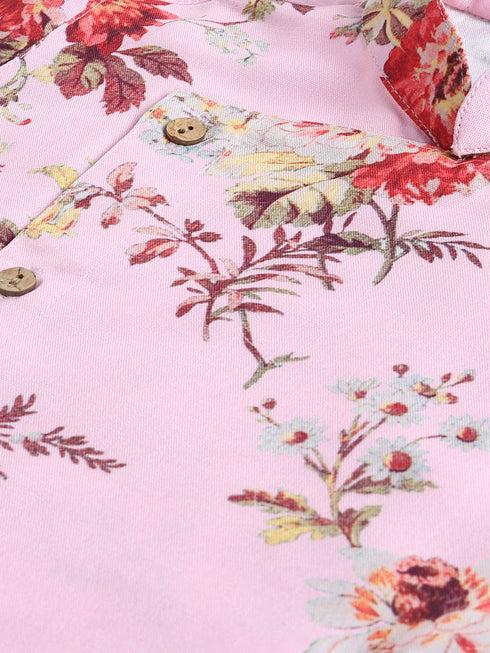 Vastramay SISHU Boy's Pink Floral Printed Angrakha Kurta Pyjama Set