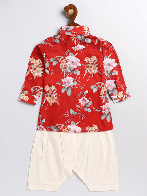 Vastramay SISHU Boy's Red Floral Printed Kurta Patiala Set