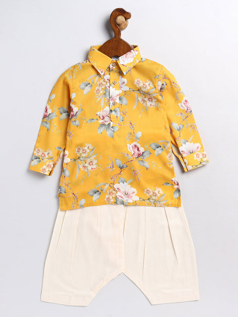 Vastramay SISHU Boy's Yellow Floral Printed Kurta Patiala Set