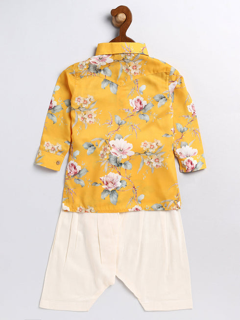 Vastramay SISHU Boy's Yellow Floral Printed Kurta Patiala Set