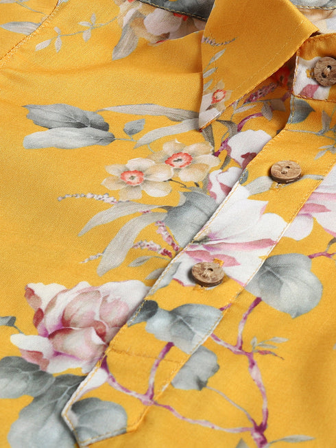 Vastramay SISHU Boy's Yellow Floral Printed Kurta Patiala Set