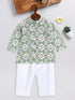 Vastramay SISHU Boy's Green and White Printed Cotton Kurta Pyjama Set