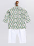 Vastramay SISHU Boy's Green and White Printed Cotton Kurta Pyjama Set
