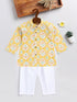 Vastramay SISHU Boy's Yellow and White Printed Cotton Kurta Pyjama Set