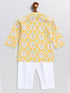 Vastramay SISHU Boy's Yellow and White Printed Cotton Kurta Pyjama Set