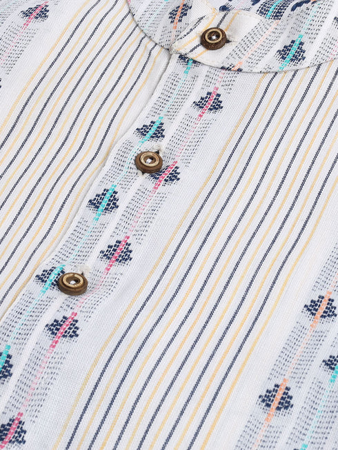 Vastramay SISHU Boy's White Woven Design Cotton Kurta Pyjama Set