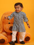 Vastramay SISHU Boy's Blue and White Printed Cotton Kurta Pyjama Set