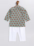 Vastramay SISHU Boy's Green Floral Printed Cotton Kurta Pyjama Set