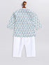 Vastramay SISHU Boy's White and Blue Penguin Printed Cotton Kurta Pyjama Set