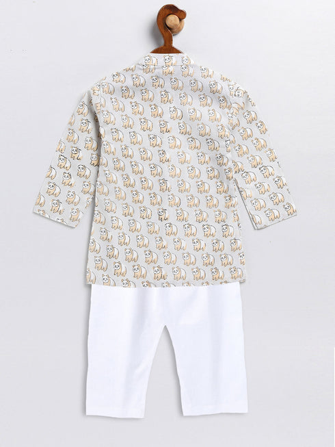 Vastramay SISHU Boy's Beige Panda Printed Cotton Kurta Pyjama Set