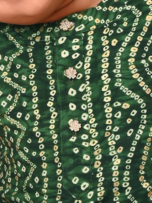 Vastramay SISHU Boy's Green Bandhni Kurta And Patiala Set