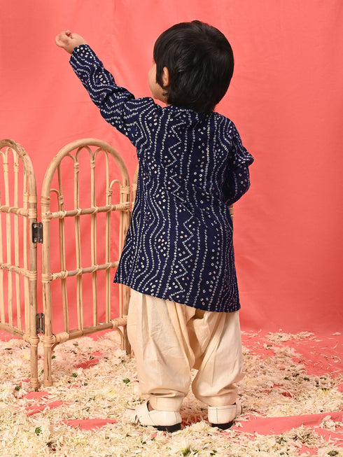 Vastramay SISHU Boy's Navy Blue Bandhni Kurta And Patiala Set