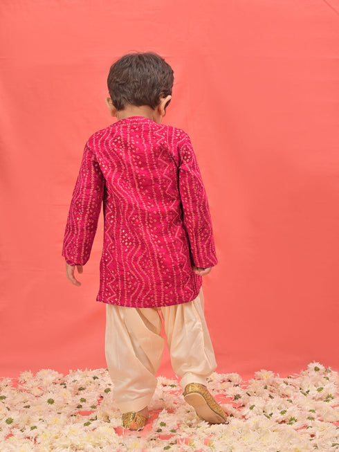 Vastramay SISHU Boy's Pink Bandhni Kurta And Patiala Set