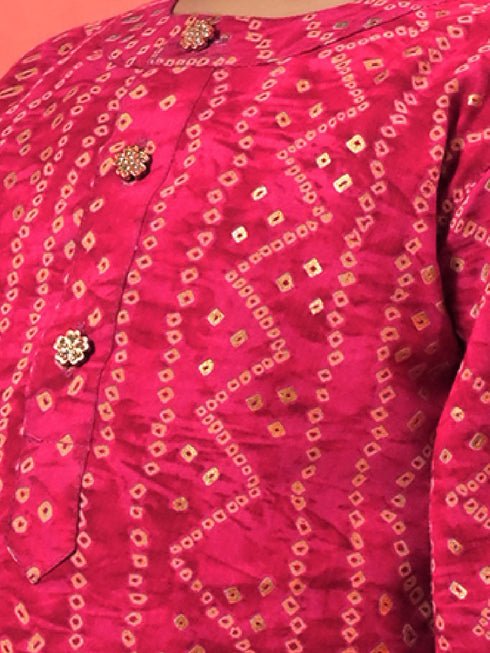 Vastramay SISHU Boy's Pink Bandhni Kurta And Patiala Set