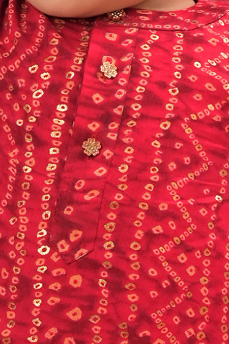 VASTRAMAY SISHU Boys' Red Bandhni Kurta And Patiala Set