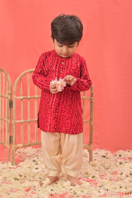VASTRAMAY SISHU Boys' Red Bandhni Kurta And Patiala Set