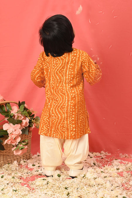 VASTRAMAY SISHU Boys' Yellow Bandhni Kurta And Patiala Set