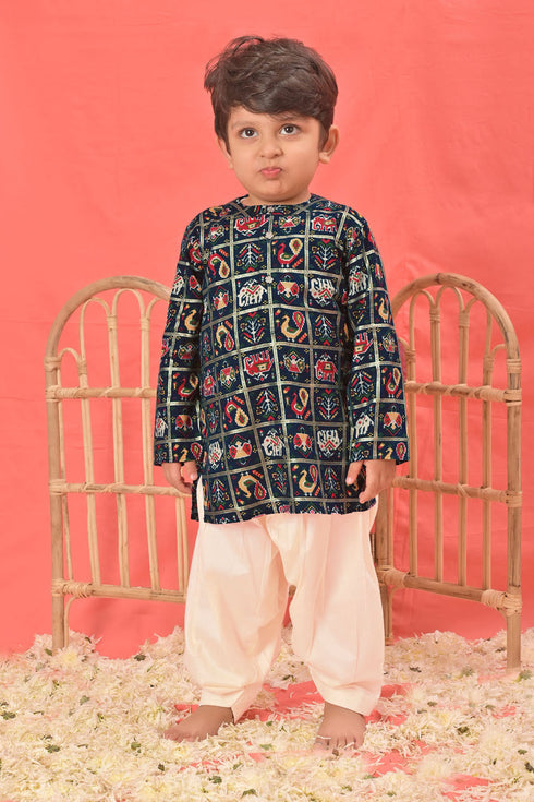 VASTRAMAY SISHU Boys' Blue Patola Print Festive Kurta Pyjama Set