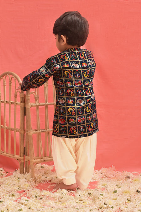 VASTRAMAY SISHU Boys' Blue Patola Print Festive Kurta Pyjama Set