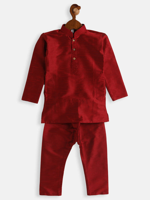 Vastramay SISHU Boy's Maroon Silk Blend Kurta Pyjama Set