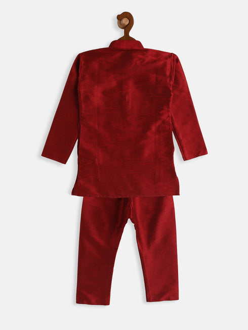 Vastramay SISHU Boy's Maroon Silk Blend Kurta Pyjama Set