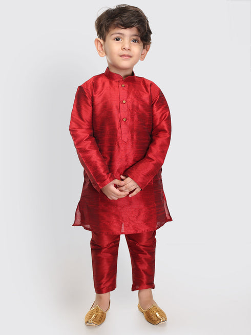 Vastramay SISHU Boy's Maroon Silk Blend Kurta Pyjama Set