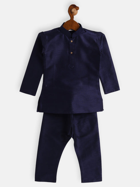 Vastramay SISHU Boy's Navy Blue Silk Blend Kurta Pyjama Set