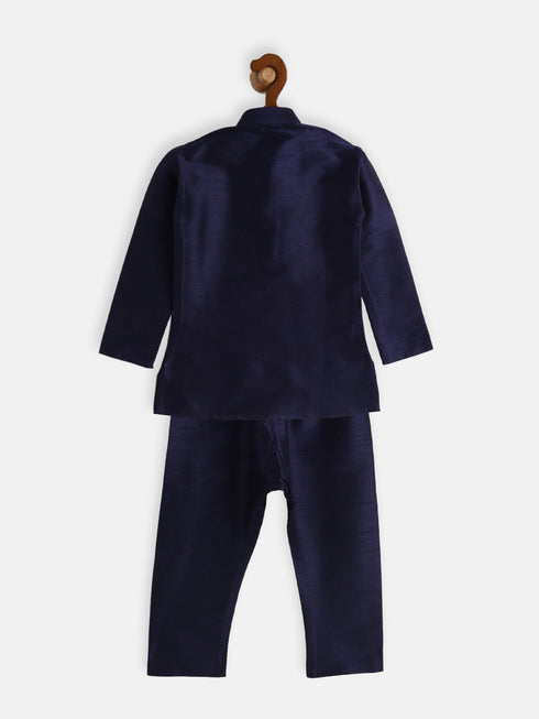 Vastramay SISHU Boy's Navy Blue Silk Blend Kurta Pyjama Set