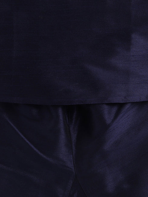 Vastramay SISHU Boy's Navy Blue Silk Blend Kurta Pyjama Set