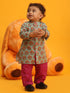 Vastramay SISHU Boy's Green and Magenta Floral Printed Cotton Kurta Pyjama Set