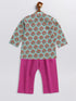 Vastramay SISHU Boy's Green and Magenta Floral Printed Cotton Kurta Pyjama Set