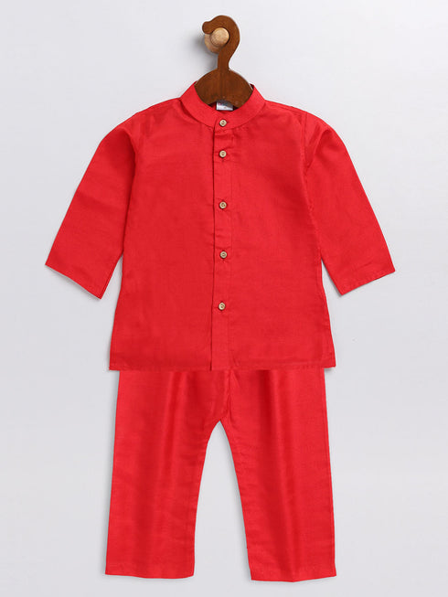 Vastramay SISHU Boy's Red Silk Blend Kurta Pyjama Set