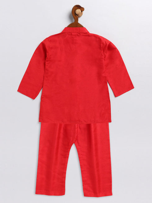 Vastramay SISHU Boy's Red Silk Blend Kurta Pyjama Set