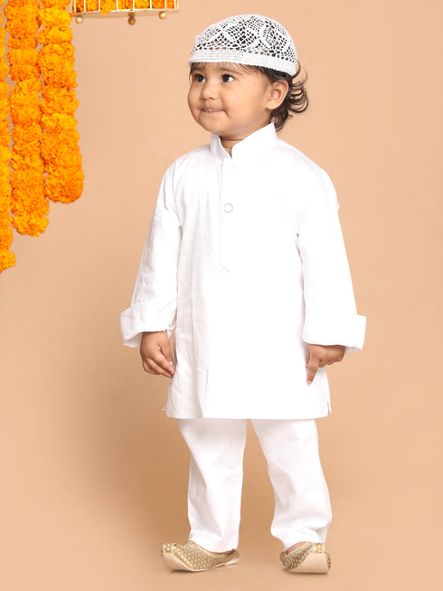 Vastramay SISHU Boy's White Kurta And Pyjamas With Cap