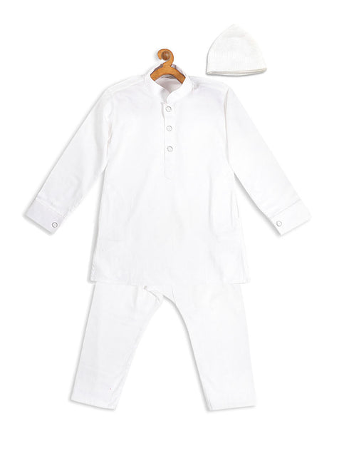 Vastramay SISHU Boy's White Kurta And Pyjamas With Cap