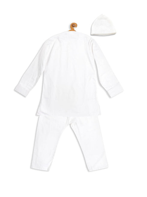 Vastramay SISHU Boy's White Kurta And Pyjamas With Cap