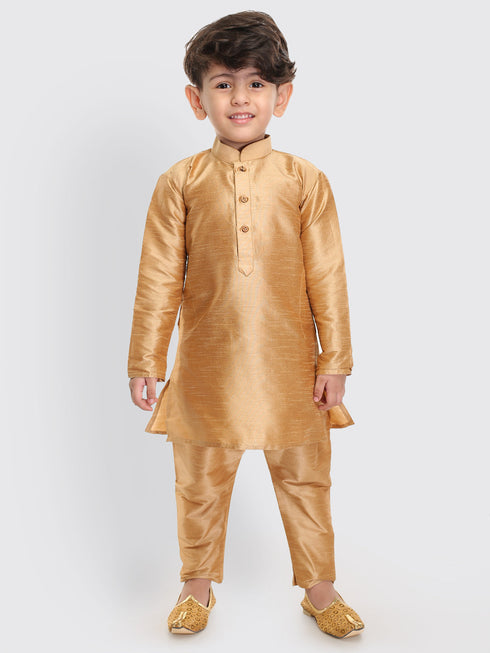 Vastramay SISHU Boy's Rose Gold Silk Blend Kurta Pyjama Set