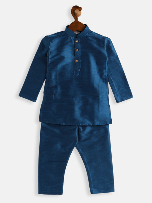 Vastramay SISHU Boy's Turquoise Silk Blend Kurta Pyjama Set