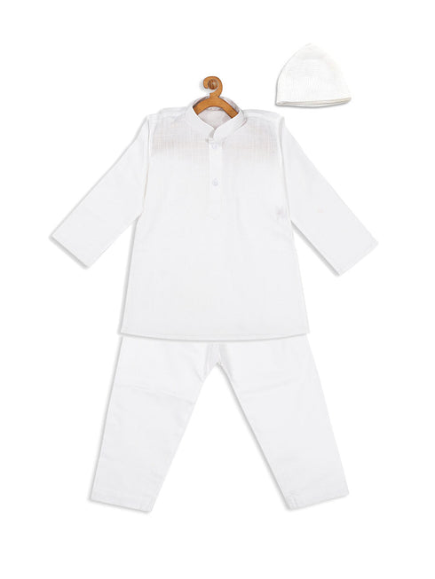 Vastramay SISHU Boy's White Pure Cotton Kurta And Pyjama With Prayer Cap