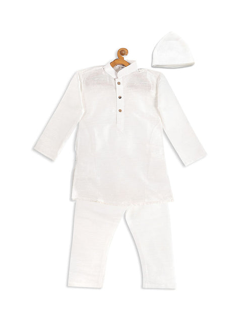 Vastramay SISHU Boy's White Kurta And Pyjama Set With Prayer Cap