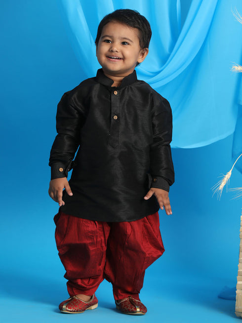 Vastramay SISHU Boy's Black Kurta And Maroon Cowl Dhoti Set