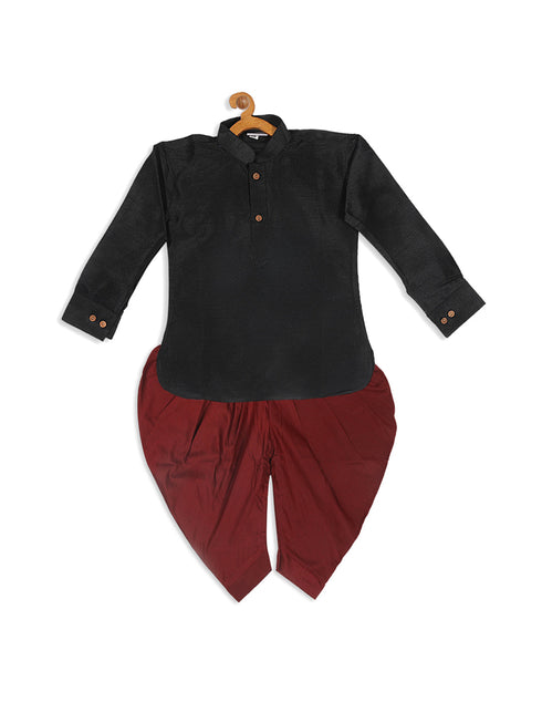 Vastramay SISHU Boy's Black Kurta And Maroon Cowl Dhoti Set