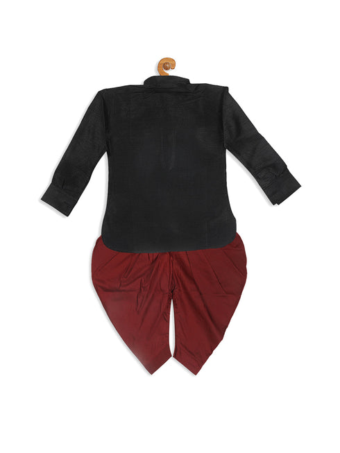 Vastramay SISHU Boy's Black Kurta And Maroon Cowl Dhoti Set