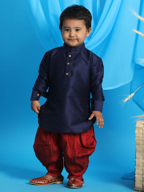 Vastramay SISHU Boy's Blue Kurta And Cowl Dhoti Set