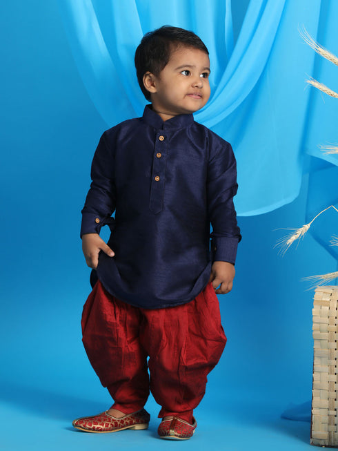 Vastramay SISHU Boy's Blue Kurta And Cowl Dhoti Set