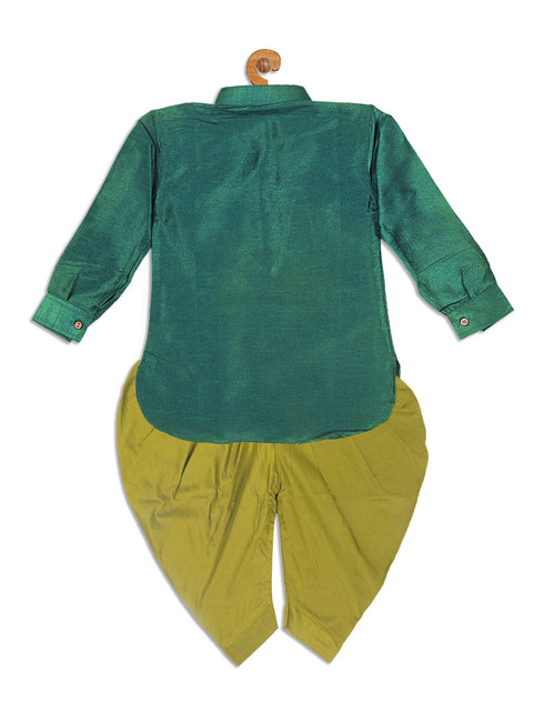 Vastramay SISHU Boy's Green Kurta And Green Cowl Dhoti Set