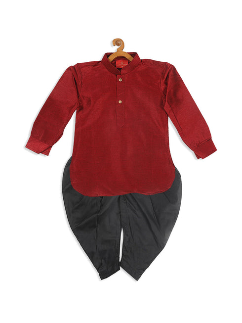 Vastramay SISHU Boy's Maroon Kurta And Black Cowl Dhoti Set