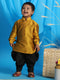 Vastramay SISHU Boy's Mustard Kurta And Black Cowl Dhoti Set